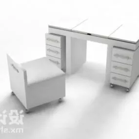 Office White Desk With Chair 3d model