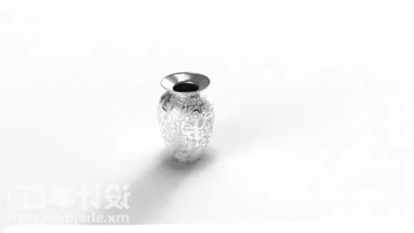 White Pottery Vase With Dry Plant 3d model