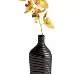 Black Potted Golden Plant Decoration 3d model