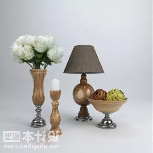 Golden Flower Pot With Table Lamp And Vase 3d model Golden Flower Pot With Table Lamp And Vase 3d model