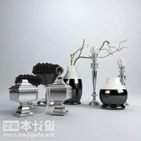 Porcelain Vase Dry Branches Decoration 3d model