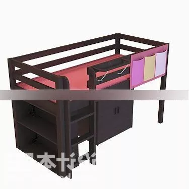 Children Bunkbed Dark Wood 3d model Children Bunkbed Dark Wood 3d model