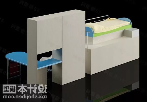 Children Bunkbed With Cabinet 3d model Children Bunkbed With Cabinet 3d model
