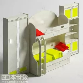 Children Bunkbed With Wall Cabinet 3d model