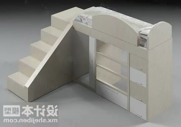 Children Bunkbed With Staircase 3d model Children Bunkbed With Staircase 3d model
