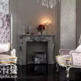 Classic Sofa With Fireplace Set 3d model