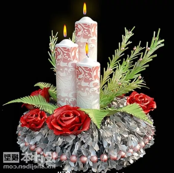 New Year Candle With Flower Set 3d model New Year Candle With Flower Set 3d model