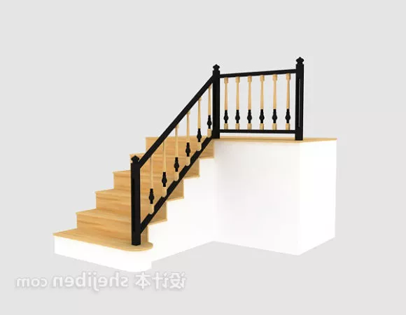 L Shaped Wood Stair 3d model L Shaped Wood Stair 3d model
