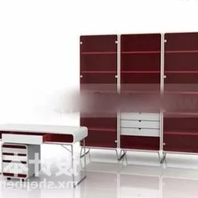 Red Bookcase With Table 3d model