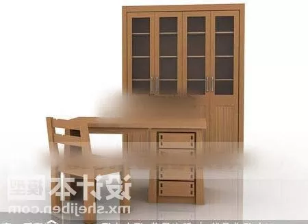 Wood Table And Chair With Cabinet Set 3d model Wood Table And Chair With Cabinet Set 3d model