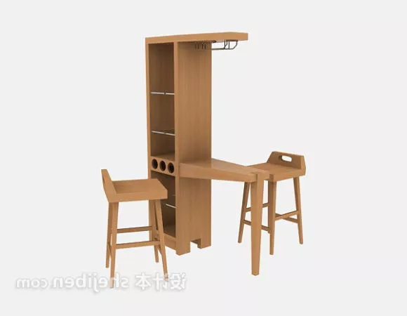 Wine Cabinet With Chair Set 3d model Wine Cabinet With Chair Set 3d model