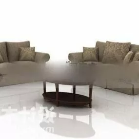 Brown Fabric Sofa Set 3d model
