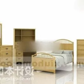 Full Set Single Bed With Nightstand Cabinet 3d model