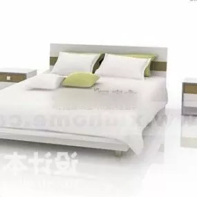 Double Bed With Nightstand White Green Color 3d model