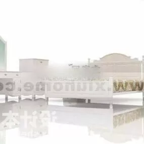 Classic Double Bed White Painted 3d model