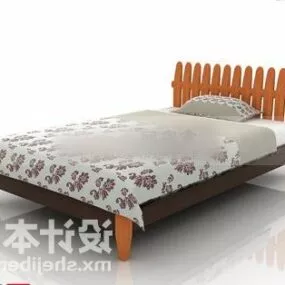 Single Bed Wooden Frame 3d model