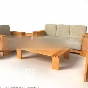 Wood Upholstery Sofa Set 3d model