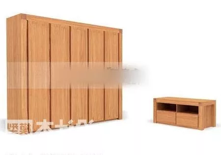 Wardrobe Wooden With Bedside Table 3d model Wardrobe Wooden With Bedside Table 3d model