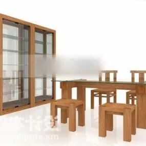 Table And Chair With Glass Cabinet 3d model