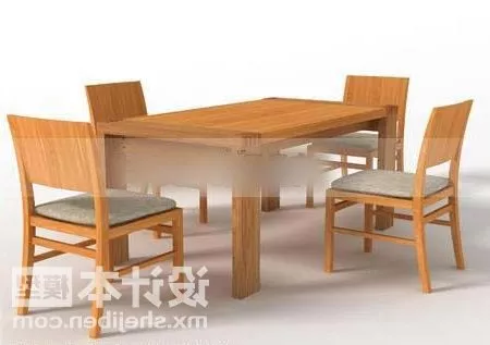 Wood Dinning Table And Four Chairs 3d model Wood Dinning Table And Four Chairs 3d model