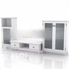 White Tv Cabinet System Set 3d model