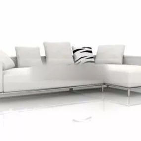 Sectional Sofa White Leather With Cushion 3d model