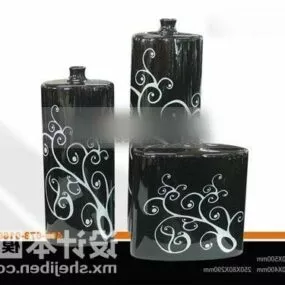 Black Vase Floral Pattern Decorating 3d model