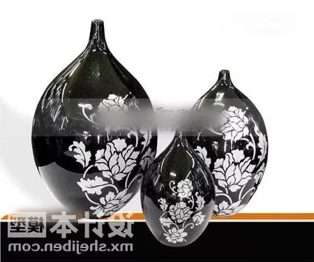 Two Black Vases Decorative 3d model