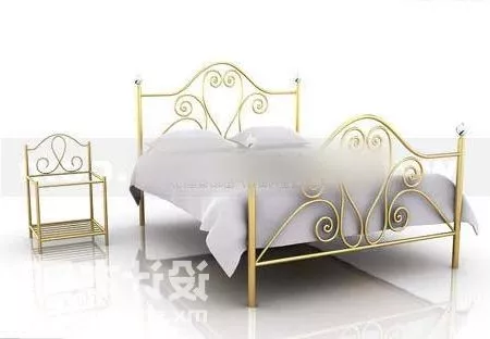 Double Bed Gold Frame 3d model Double Bed Gold Frame 3d model
