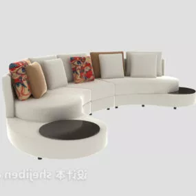 Curved White Sofa With Cushions 3d model