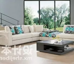 Living Room With White Sofa And Table 3d model