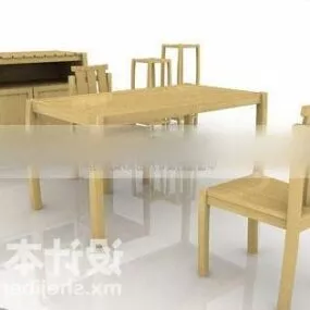 Dinning Table And Chair Wooden Set 3d model