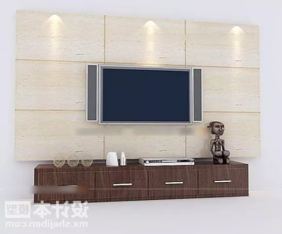 Tv Background Wall With Wooden Cabinet 3d model Tv Background Wall With Wooden Cabinet 3d model
