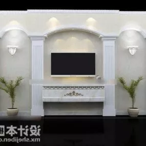 White Tv Wall European Style 3d model