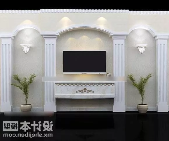 White Tv Wall European Style 3d model White Tv Wall European Style 3d model