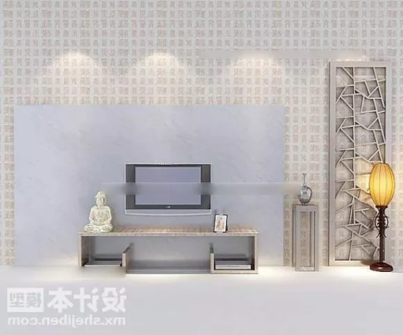 Tv Wall With Cabinet And Statue Decorative 3d model Tv Wall With Cabinet And Statue Decorative 3d model