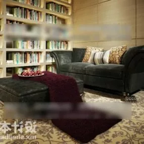 Vintage Velvet Sofa Table In Reading Room 3d model