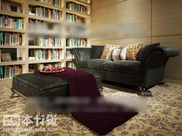 Vintage Velvet Sofa Table In Reading Room 3d model Vintage Velvet Sofa Table In Reading Room 3d model