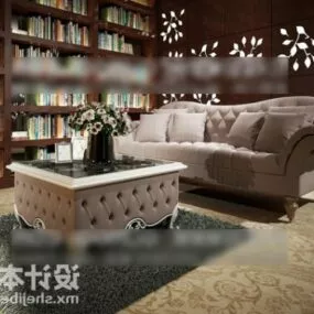 Classic Sofa Table In Library Room 3d model