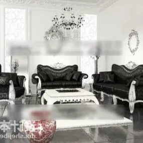 Classic Leather Sofa Table Set 3d model