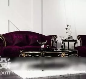Purple Velvet Sofa Antique Set 3d model