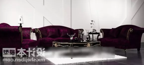 Purple Velvet Sofa Antique Set 3d model Purple Velvet Sofa Antique Set 3d model