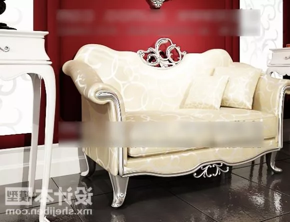 White Leather Antique Sofa 3d model White Leather Antique Sofa 3d model