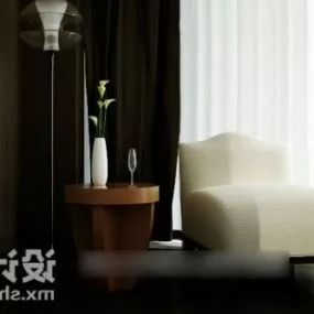 Corner Armchair With Table And Lamp 3d model