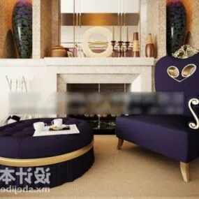 Purple Sofa Armchair With Table 3d model