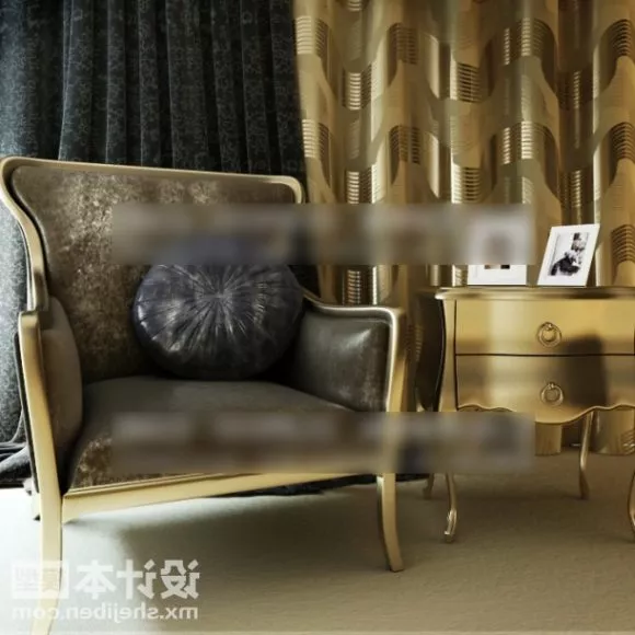 Elegant Armchair Curved Arm 3d model