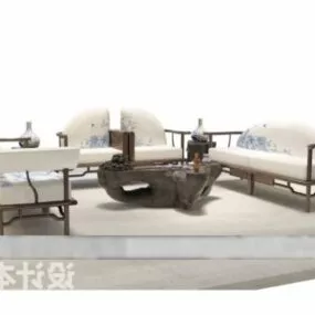 Modern White Sofa Chair In Wood Frame 3d model