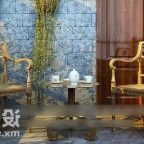 Tea Table With Vintage Armchair 3d model