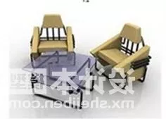Wood Armchair With Glass Table 3d model