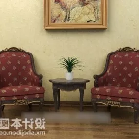 Vintage Sofa With Wood Table 3d model